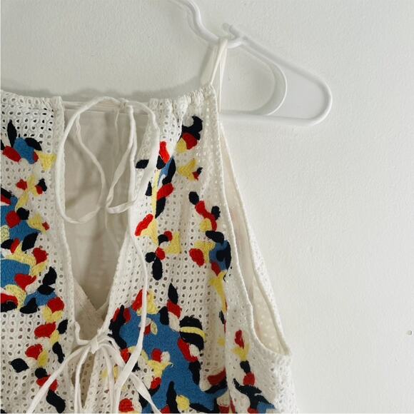 Anthropologie Hemant & Nandita Basanti White Multicolor Eyelet Tie Tank Medium - Picture 8 of 13